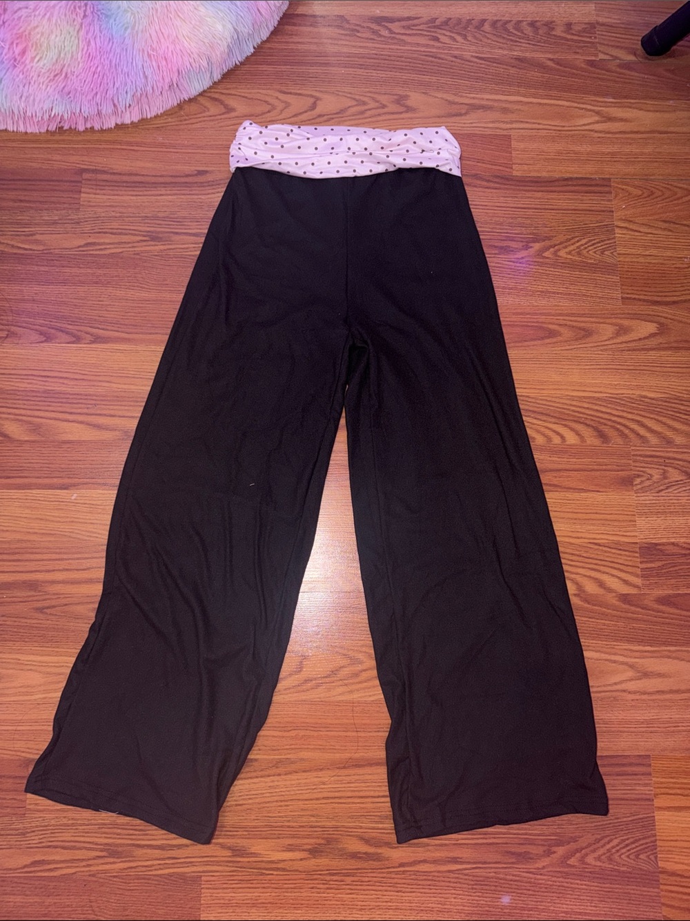 Black Wide-Leg Sweatpants with Polka Dot Waistband